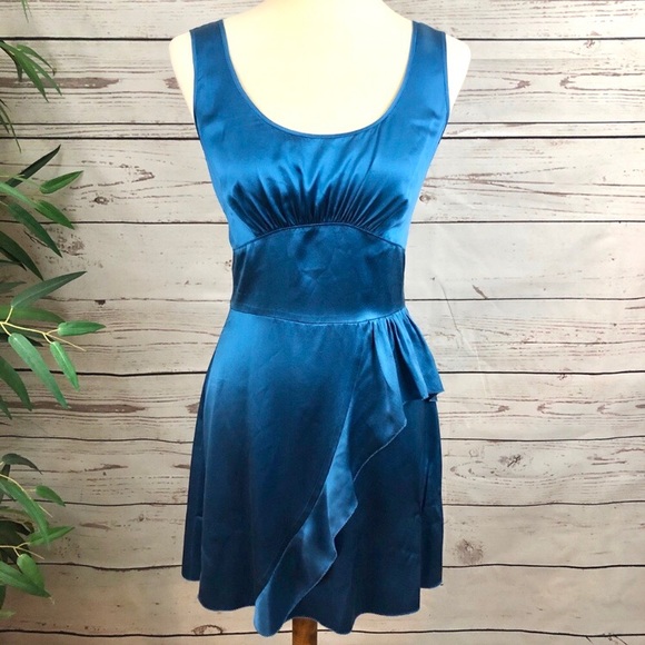 Anthropologie Dresses & Skirts - Sapphire Blue Silk Asymmetrical Ruffle Dress